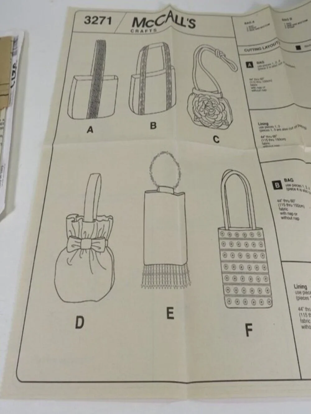 McCalls 3271 Sewing Pattern Purses/Bags 6 styles UNCUT